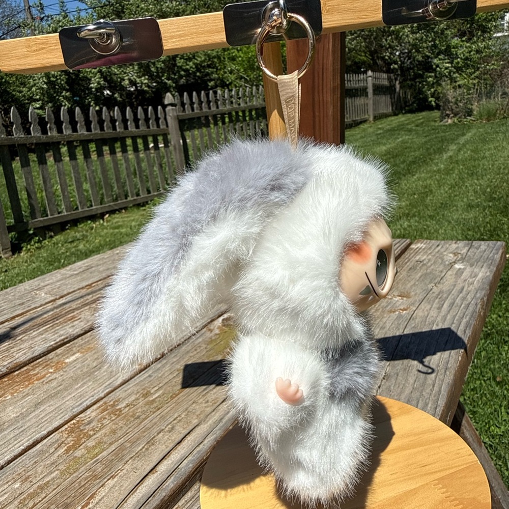 Grey Labubu Plush Bunny Keychain Bag Charm-White and Gray Stuffed Animal Toy - Picture 8 of 9